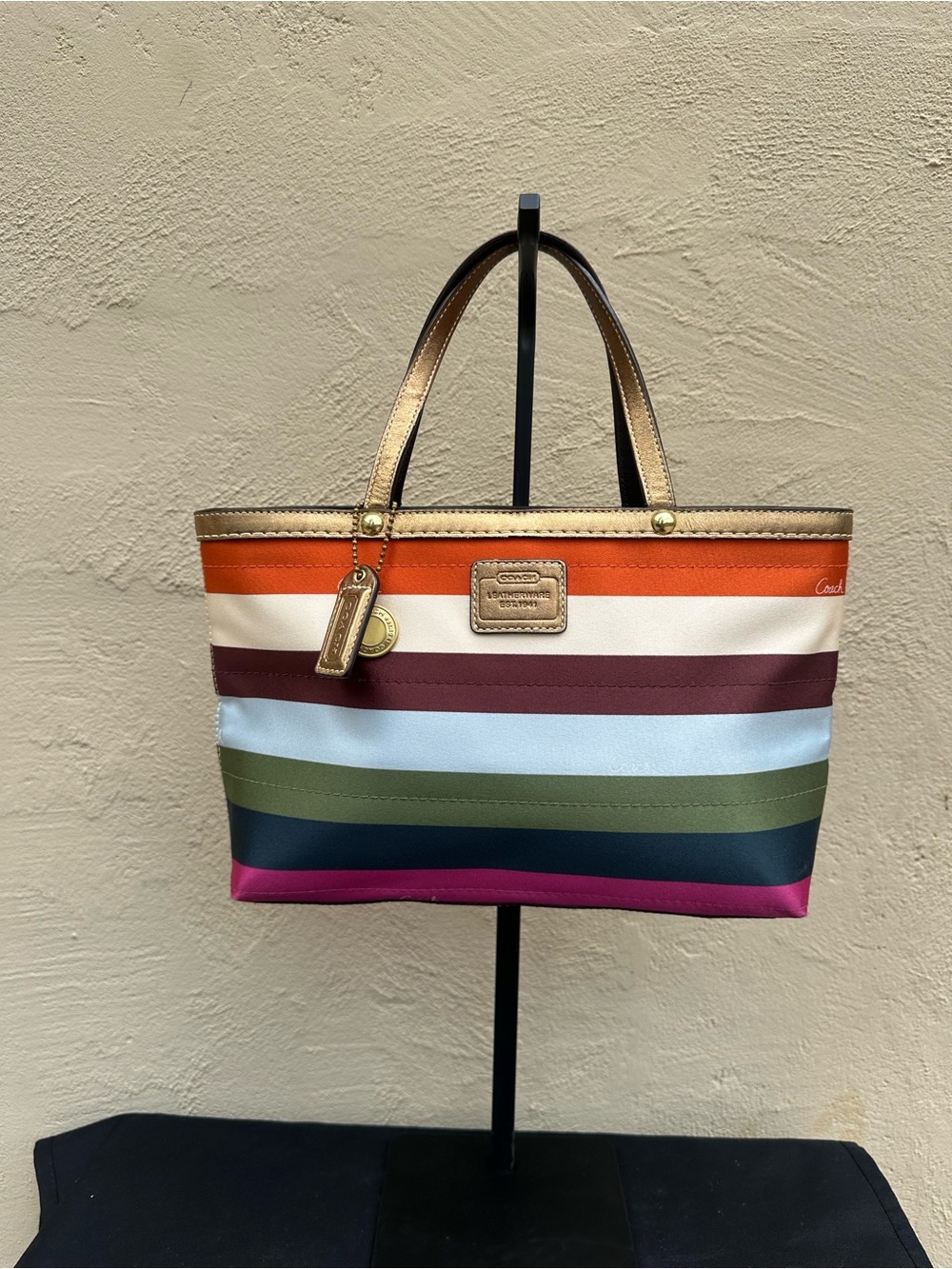 🌈  Small Coach Legacy Striped Tote Bag 11124 🌈